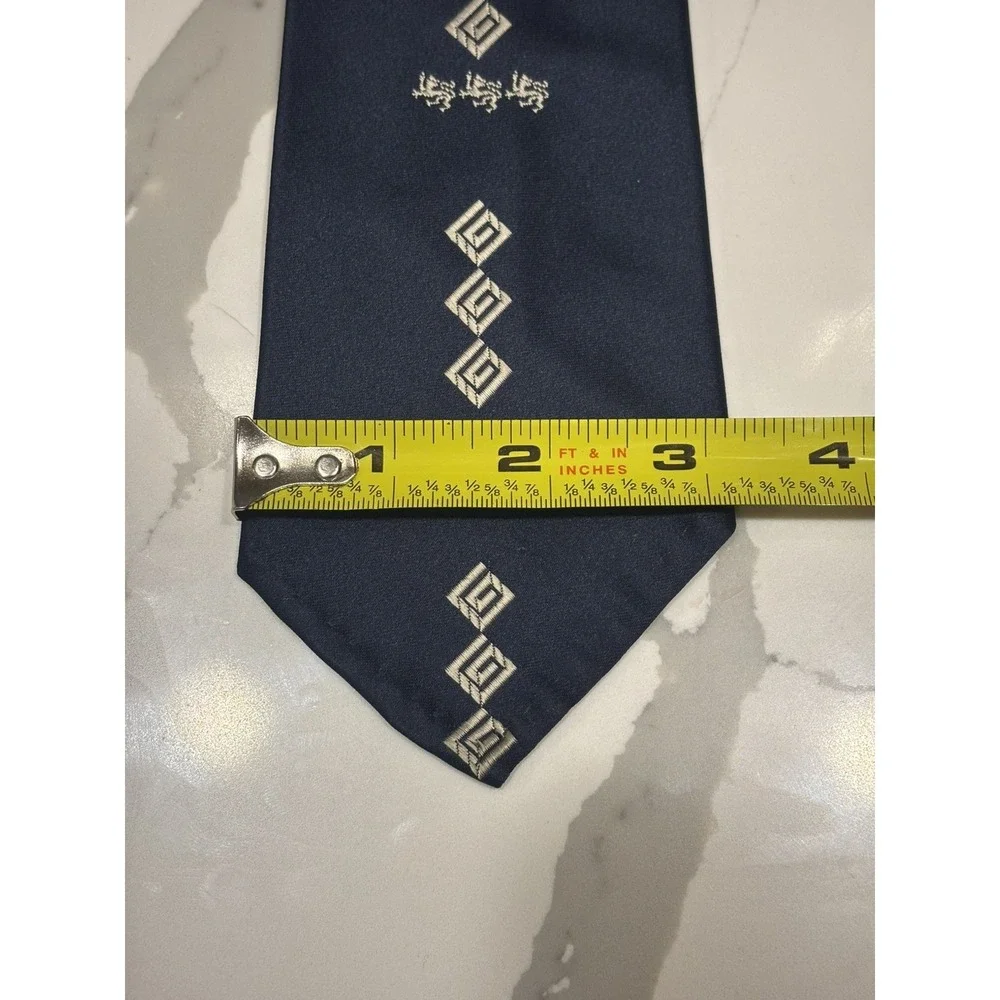 Vintage 70s Damon Pure Silk Tie Navy Blue‎ Geometric Disco Ahlers & Davis Dayton
